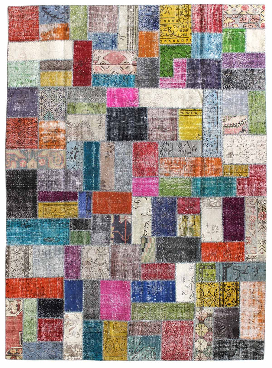 PATCHWORK HANDKNOTTED RUG, J45891